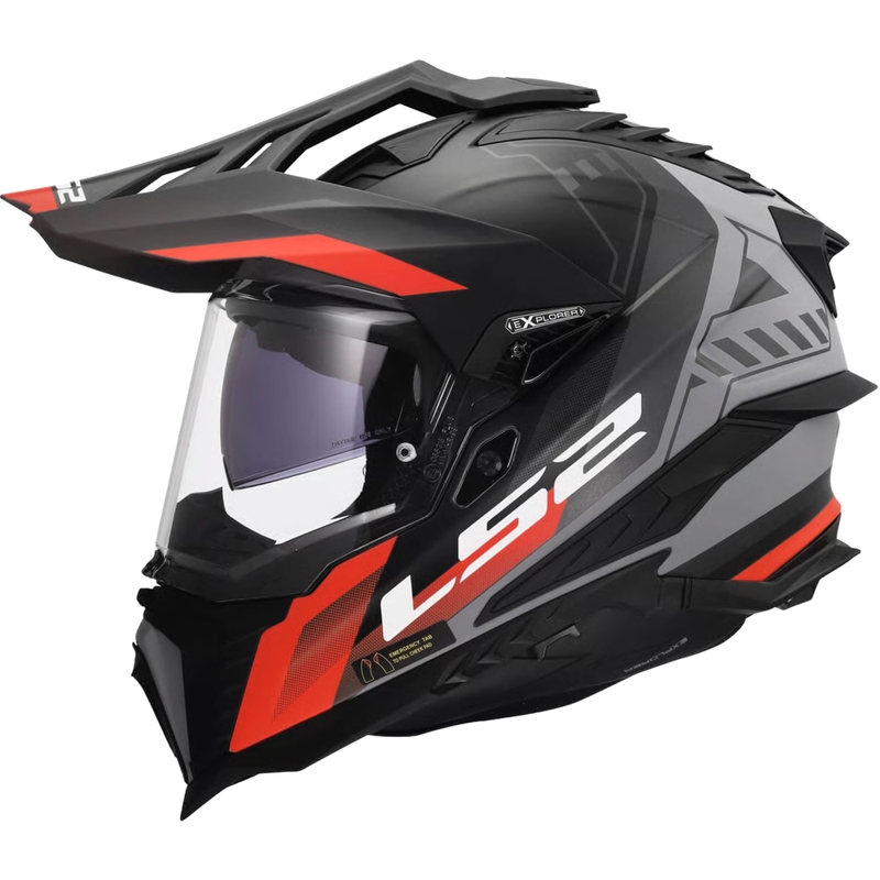 Enduro hjelm LS2 MX701 Explorer Hexa mat sort-rød-grå
