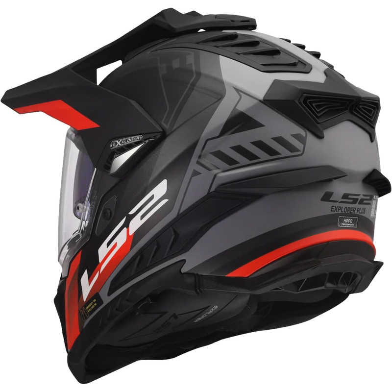 Enduro hjelm LS2 MX701 Explorer Hexa mat sort-rød-grå