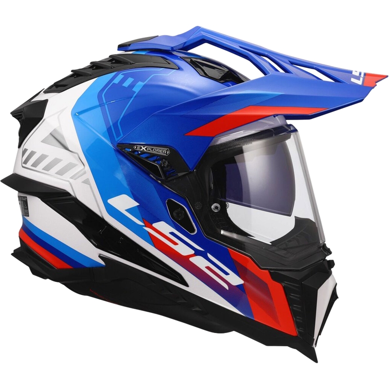 Enduro hjelm LS2 MX701 Explorer Hexa blank hvid-blå-rød