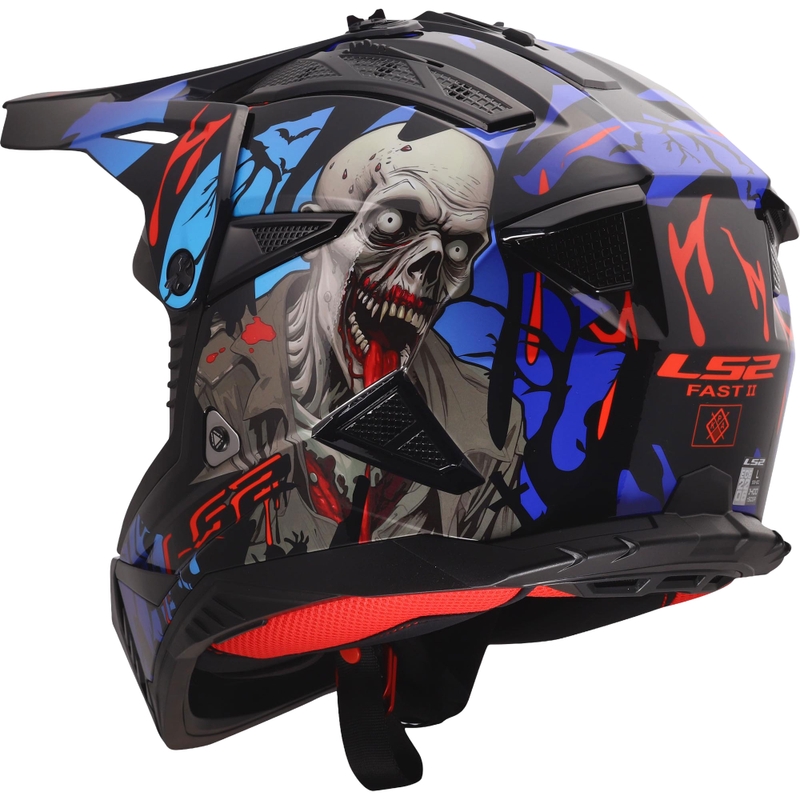 Motocross hjelm LS2 MX708 Fast II Zombie II blank sort-rød-blå