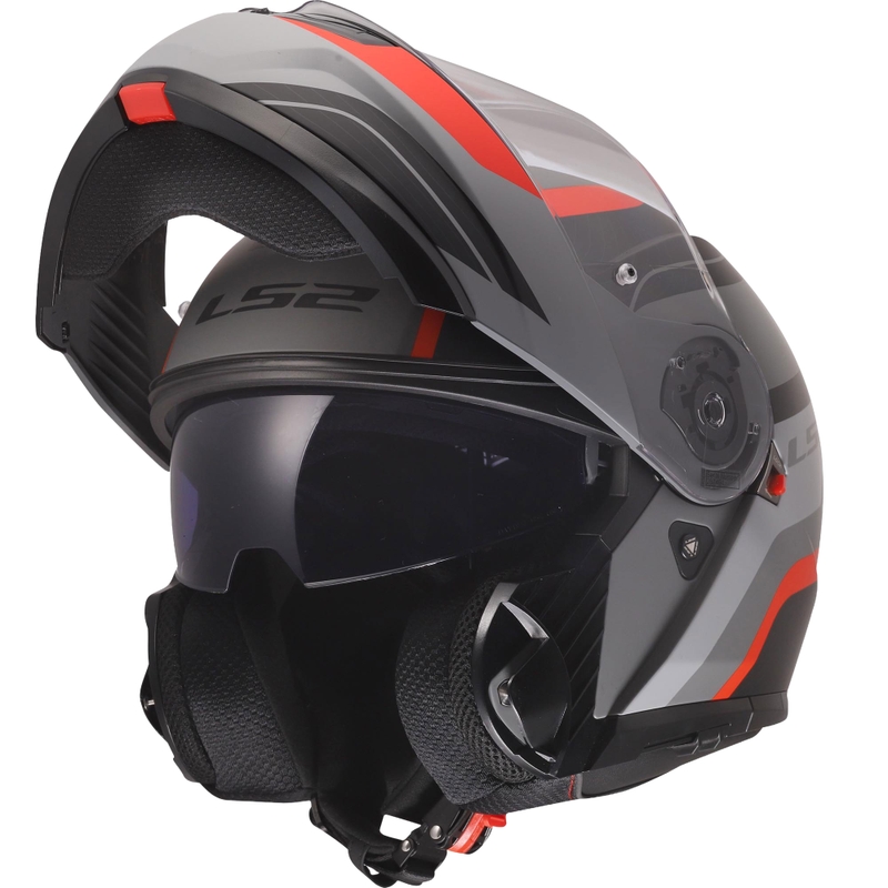 Flip-up hjelm LS2 FF908 Strobe II Monza mat sort-grå-rød