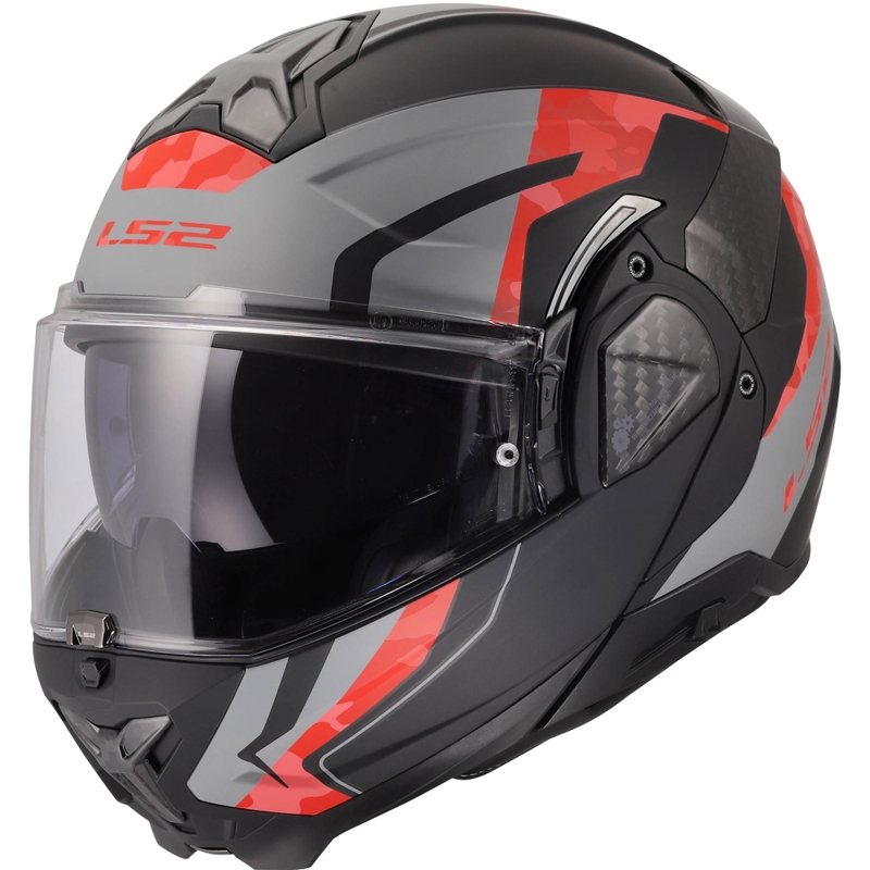 Flip-up motorcykelhjelm LS2 FF910 Advant II Glide mat sort-grå-rød