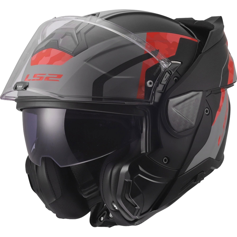 Flip-up motorcykelhjelm LS2 FF910 Advant II Glide mat sort-grå-rød