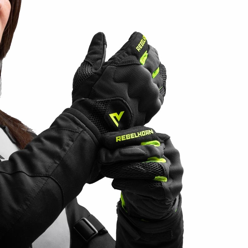 Dame motorcykelhandsker Rebelhorn Core sort-grå-fluo gul