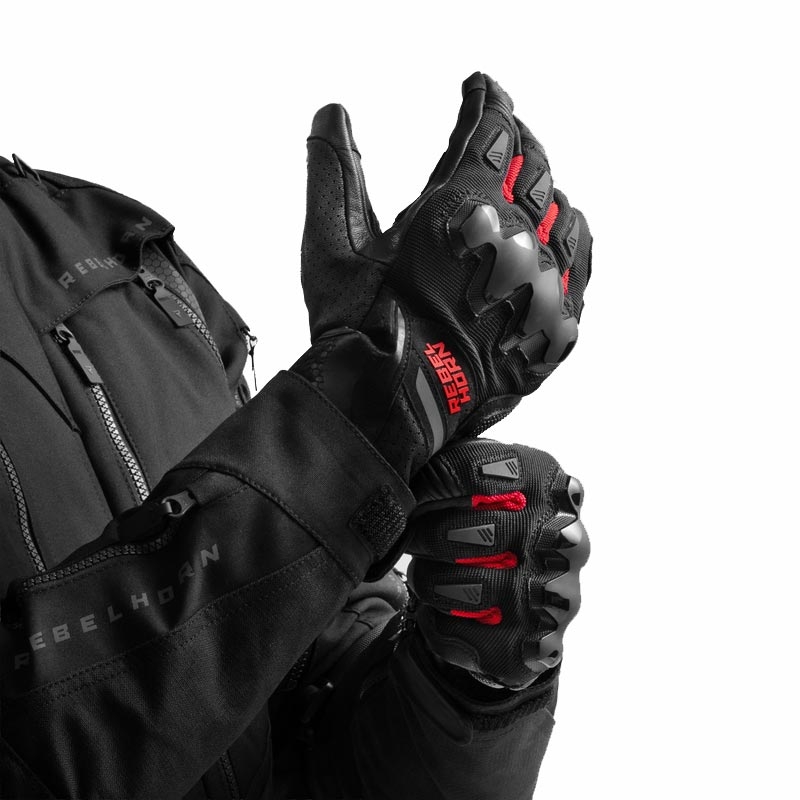 Rebelhorn Defender motorcykelhandsker sort-rød