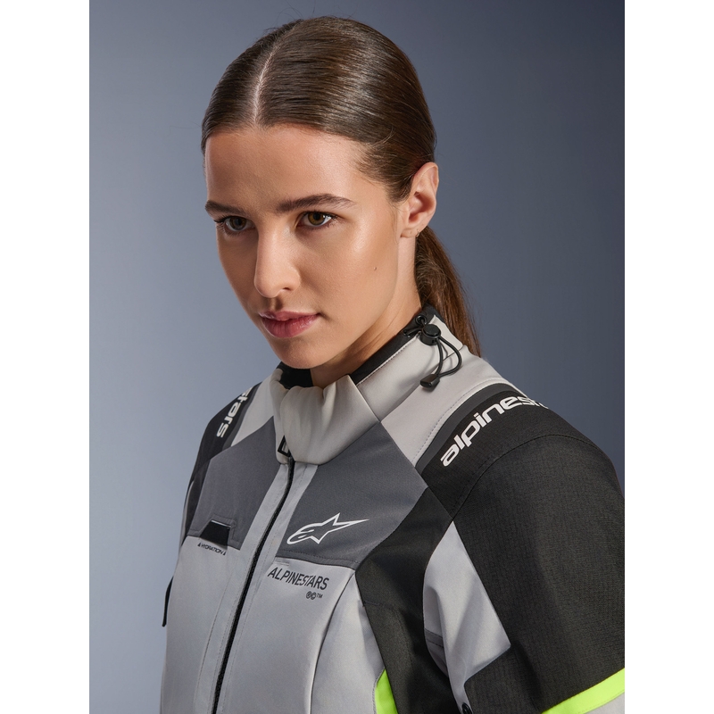 Motorcykeljakke Alpinestars Stella Andes V4 Drystar Dame, Mørkegrå-Lysegrå-Sort-Fluo Gul