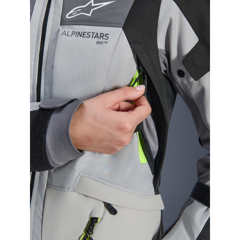 Motorcykeljakke Alpinestars Stella Andes V4 Drystar Dame, Mørkegrå-Lysegrå-Sort-Fluo Gul