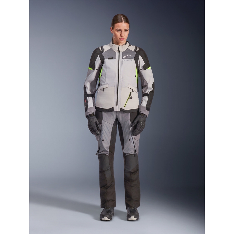 Motorcykeljakke Alpinestars Stella Andes V4 Drystar Dame, Mørkegrå-Lysegrå-Sort-Fluo Gul