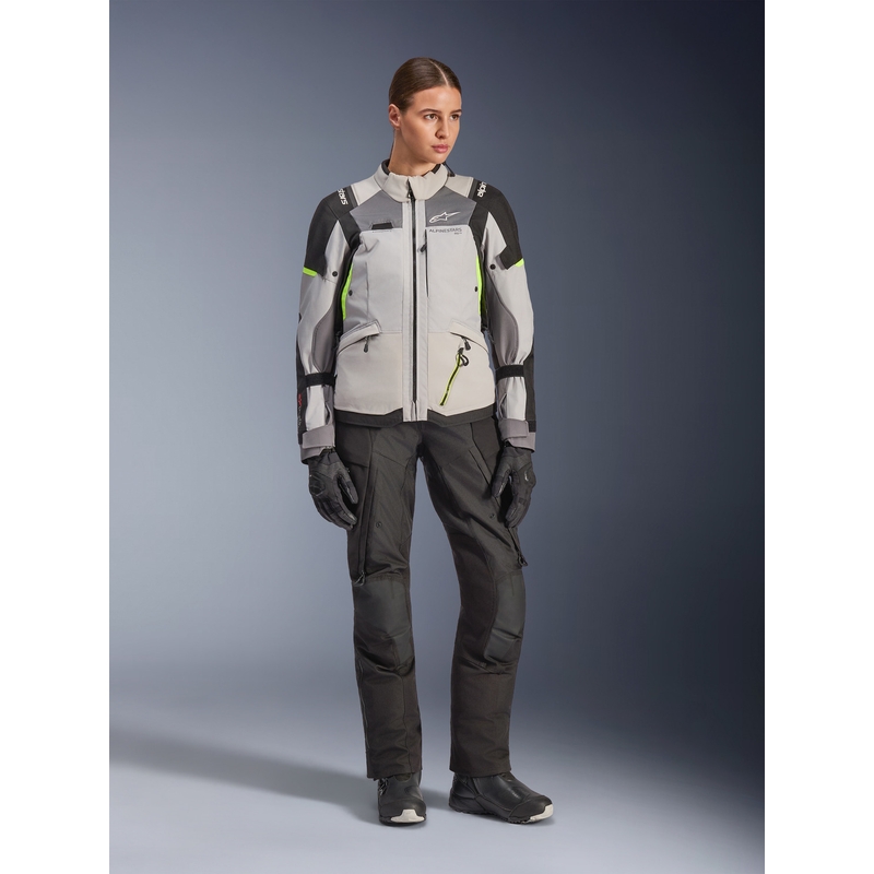 Motorcykeljakke Alpinestars Stella Andes V4 Drystar Dame, Mørkegrå-Lysegrå-Sort-Fluo Gul