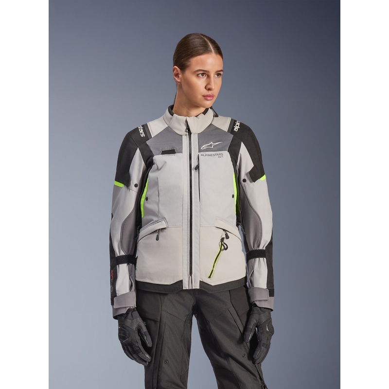 Motorcykeljakke Alpinestars Stella Andes V4 Drystar Dame, Mørkegrå-Lysegrå-Sort-Fluo Gul