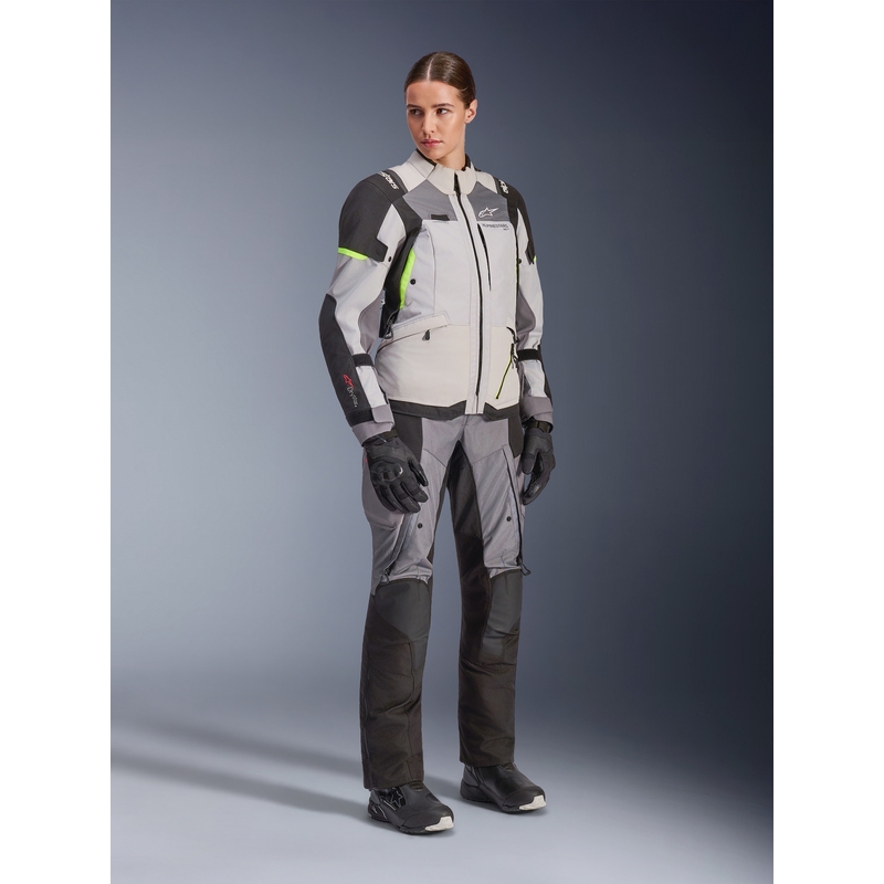 Motorcykeljakke Alpinestars Stella Andes V4 Drystar Dame, Mørkegrå-Lysegrå-Sort-Fluo Gul