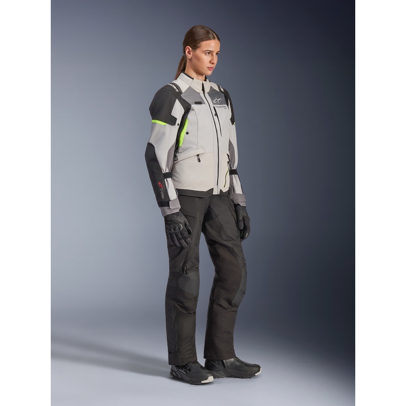 Motorcykeljakke Alpinestars Stella Andes V4 Drystar Dame, Mørkegrå-Lysegrå-Sort-Fluo Gul
