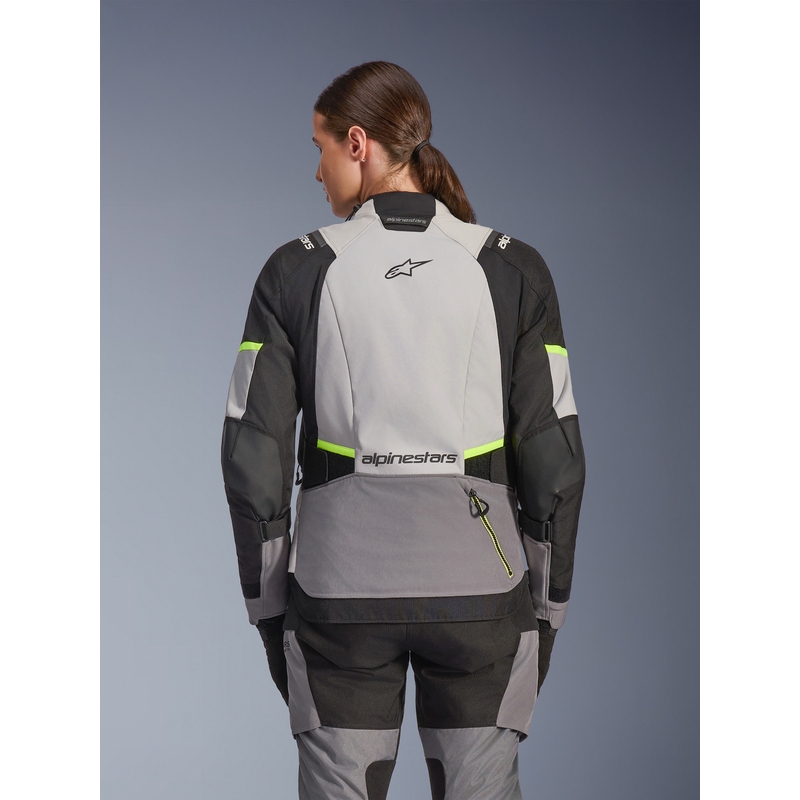 Motorcykeljakke Alpinestars Stella Andes V4 Drystar Dame, Mørkegrå-Lysegrå-Sort-Fluo Gul