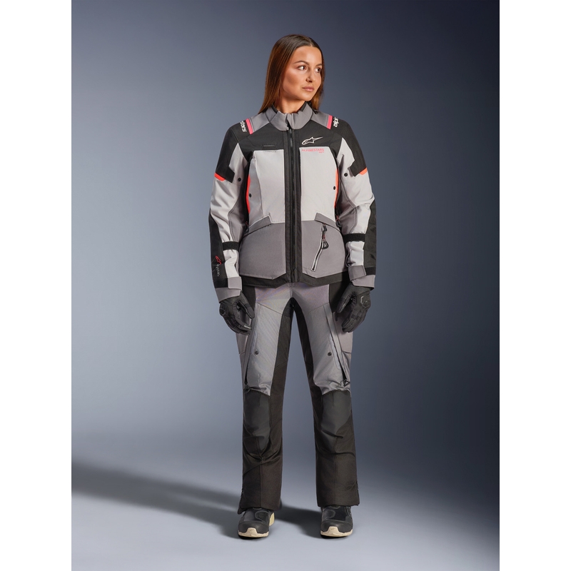 Motorcykeljakke Alpinestars Stella Andes V4 Drystar Dame, Mørkegrå-Lysegrå-Sort-Rød
