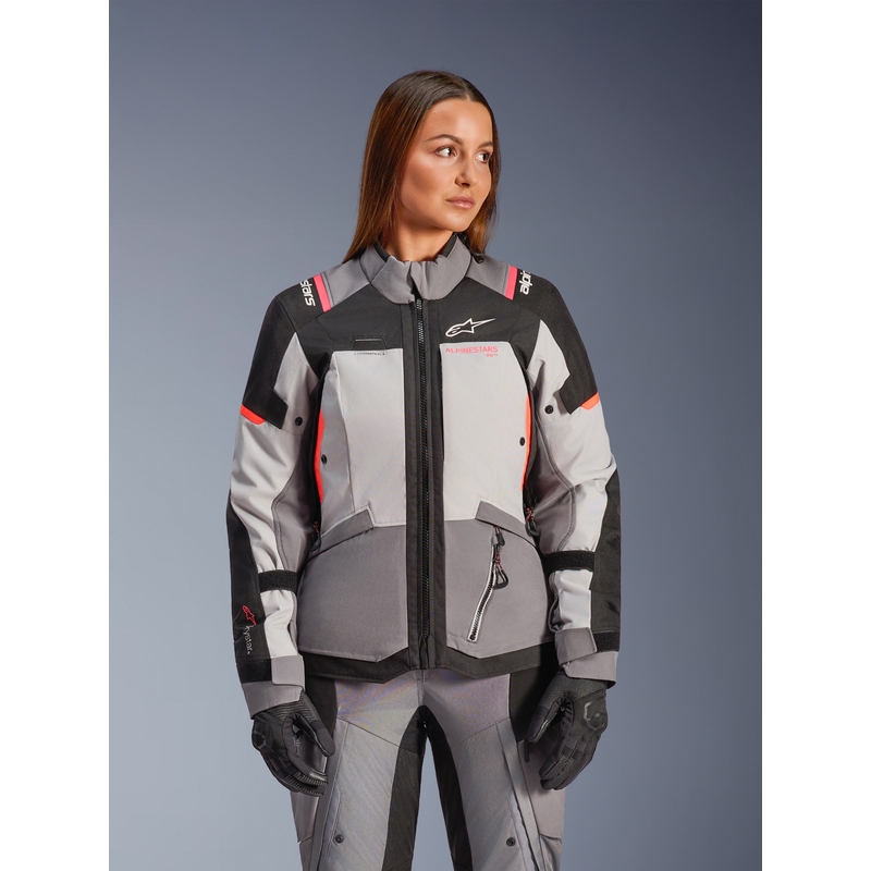 Motorcykeljakke Alpinestars Stella Andes V4 Drystar Dame, Mørkegrå-Lysegrå-Sort-Rød