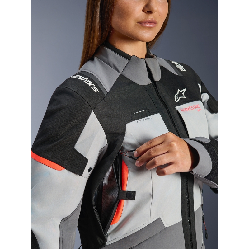 Motorcykeljakke Alpinestars Stella Andes V4 Drystar Dame, Mørkegrå-Lysegrå-Sort-Rød
