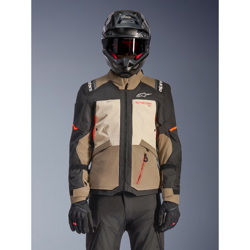 Motorcykeljakke Alpinestars Andes V4 Drystar, Cremefarvet/Lysebrun/Sort/Fluo Orange