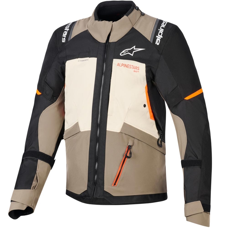 Motorcykeljakke Alpinestars Andes V4 Drystar, Cremefarvet/Lysebrun/Sort/Fluo Orange