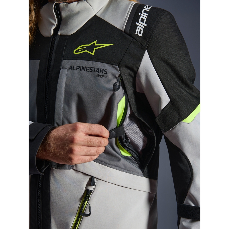 Motorcykeljakke Alpinestars Andes V4 Drystar, Mørkegrå-Lysegrå-Sort-Fluo Gul