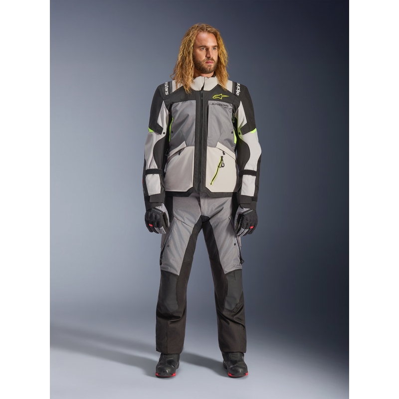 Motorcykeljakke Alpinestars Andes V4 Drystar, Mørkegrå-Lysegrå-Sort-Fluo Gul