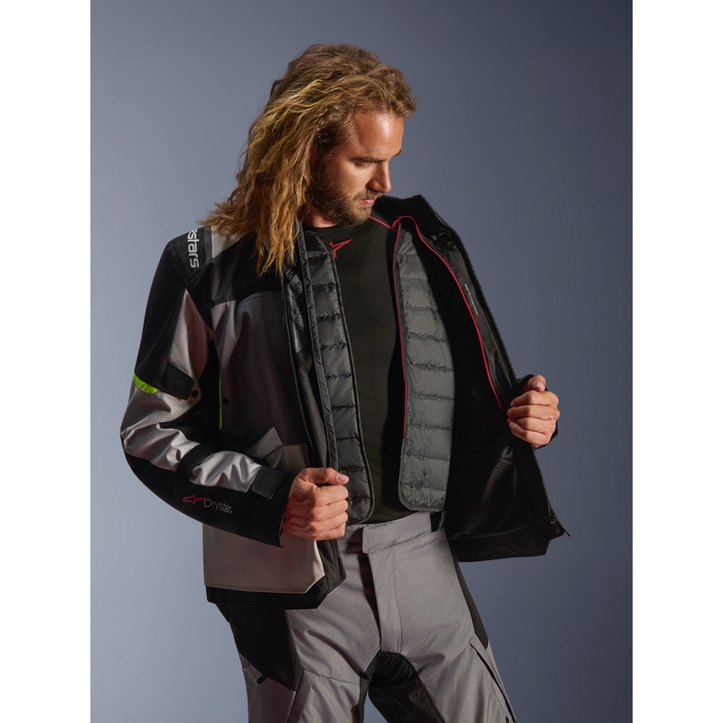 Motorcykeljakke Alpinestars Andes V4 Drystar, Mørkegrå-Lysegrå-Sort-Fluo Gul