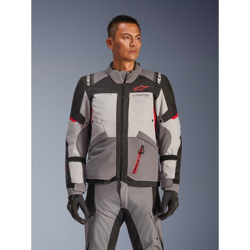 Motorcykeljakke Alpinestars Andes V4 Drystar, Mørkegrå-Lysegrå-Sort-Rød