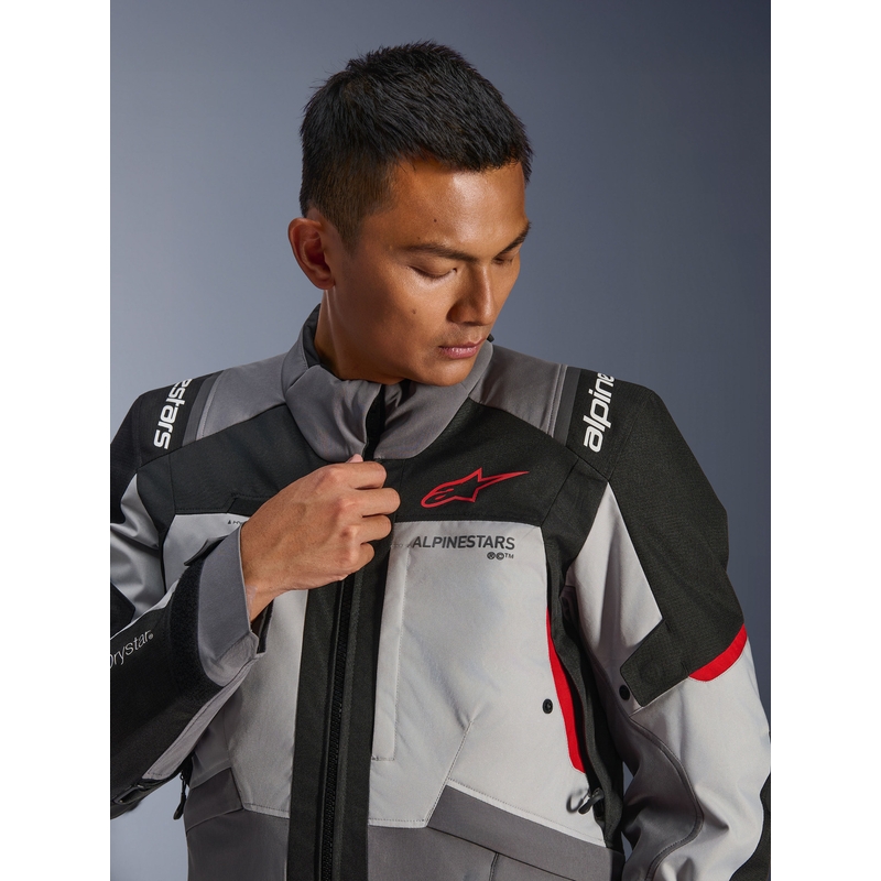 Motorcykeljakke Alpinestars Andes V4 Drystar, Mørkegrå-Lysegrå-Sort-Rød
