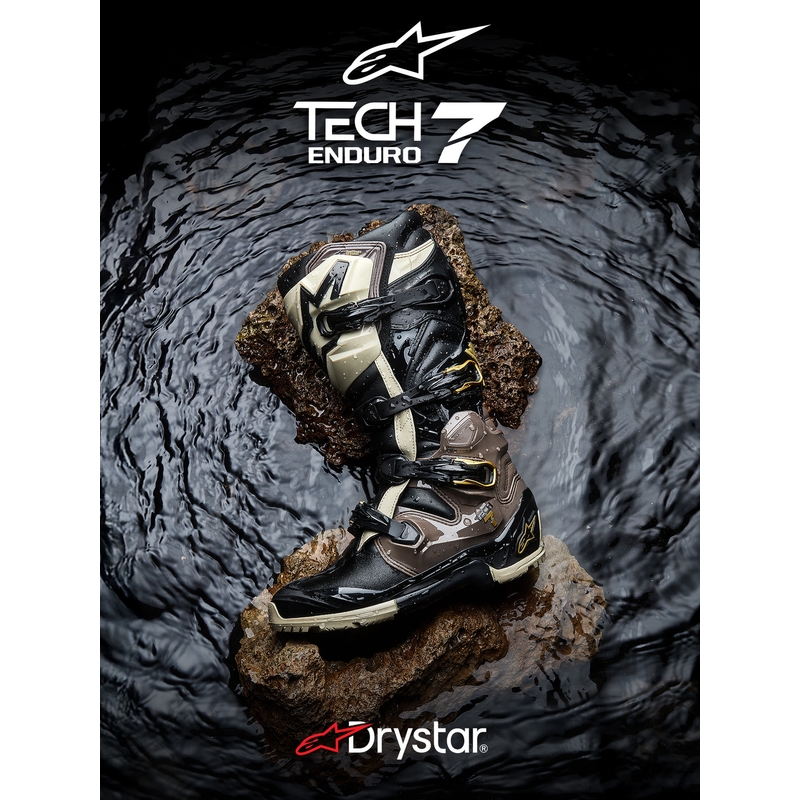 Motorcykelstøvler Alpinestars TECH 7 Enduro Drystar, Sort/Mørkegrå/Guld