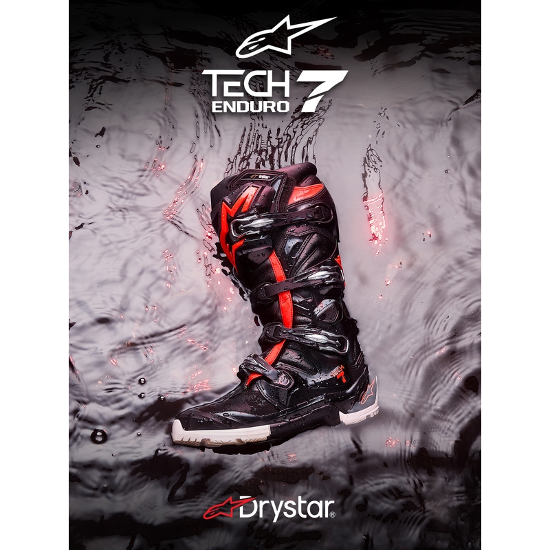 Alpinestars TECH 7 Enduro Drystar motorcykelstøvler sort-fluo rød-hvid