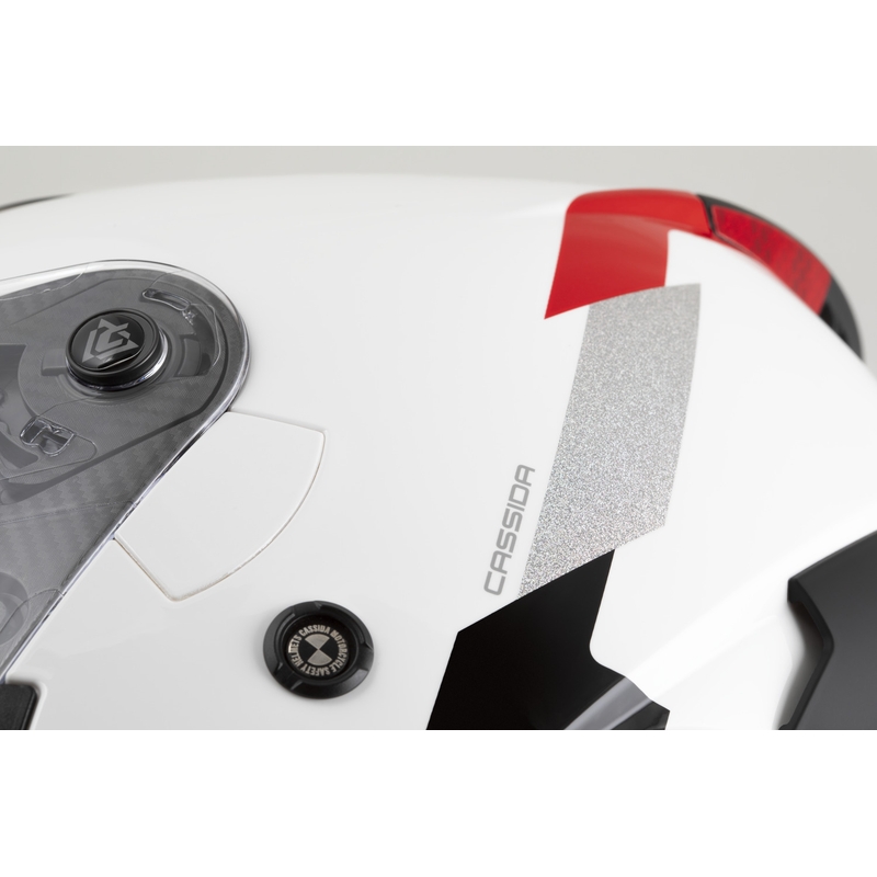 Cassida Reflex 2.0 Safety åben motorcykelhjelm hvid-rød-grå-reflekterende sølv