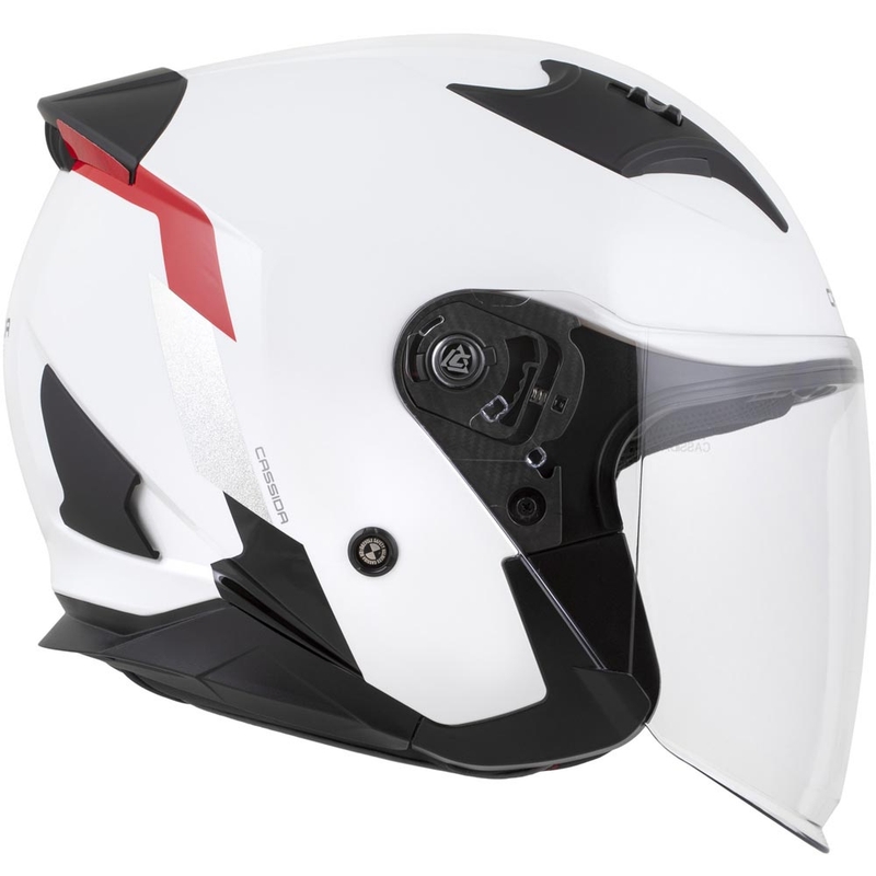 Cassida Reflex 2.0 Safety åben motorcykelhjelm hvid-rød-grå-reflekterende sølv