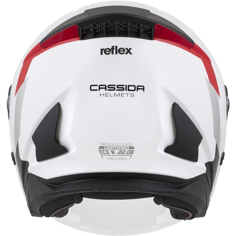 Cassida Reflex 2.0 Safety åben motorcykelhjelm hvid-rød-grå-reflekterende sølv
