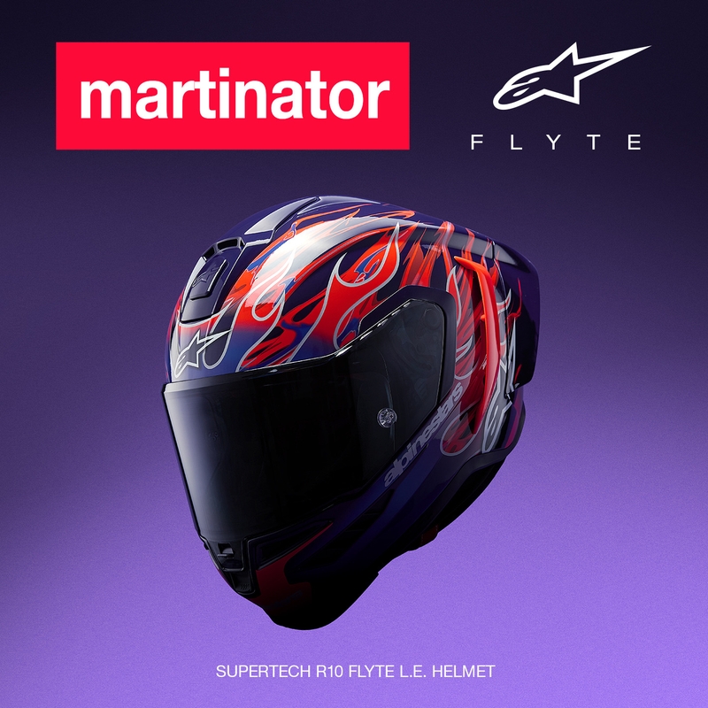 Alpinestars Supertech R-10 Flyte fullface motorcykelhjelm limited edition Jorge Martin lilla-rød
