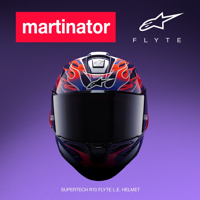 Alpinestars Supertech R-10 Flyte fullface motorcykelhjelm limited edition Jorge Martin lilla-rød