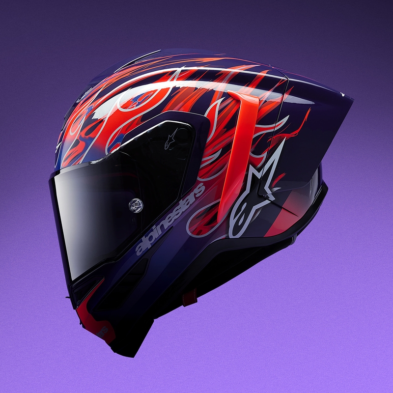 Alpinestars Supertech R-10 Flyte fullface motorcykelhjelm limited edition Jorge Martin lilla-rød