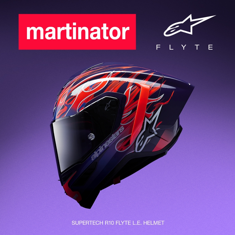 Alpinestars Supertech R-10 Flyte fullface motorcykelhjelm limited edition Jorge Martin lilla-rød