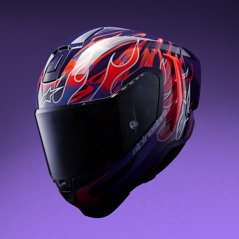Alpinestars Supertech R-10 Flyte fullface motorcykelhjelm limited edition Jorge Martin lilla-rød