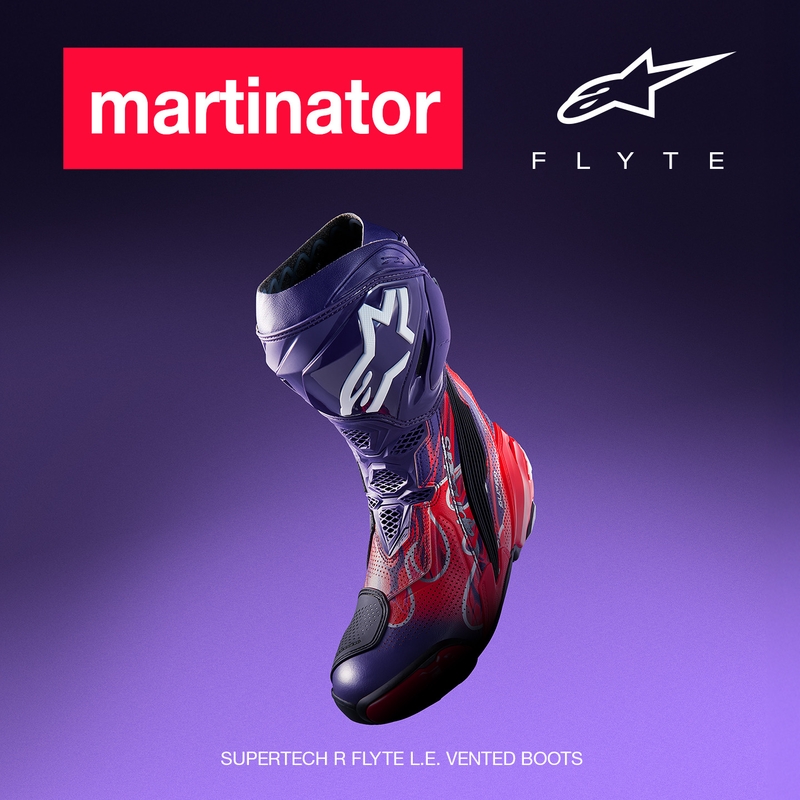 Alpinestars Supertech R Vented Flyte motorcykelstøvler limited edition Jorge Martin lilla-rød-sort