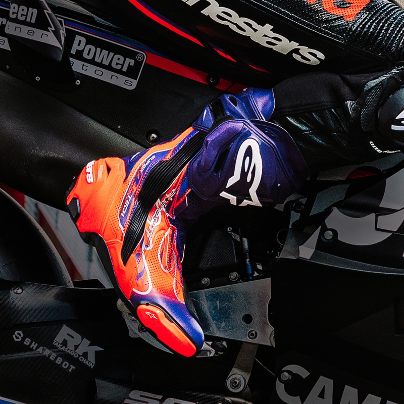Alpinestars Supertech R Vented Flyte motorcykelstøvler limited edition Jorge Martin lilla-rød-sort