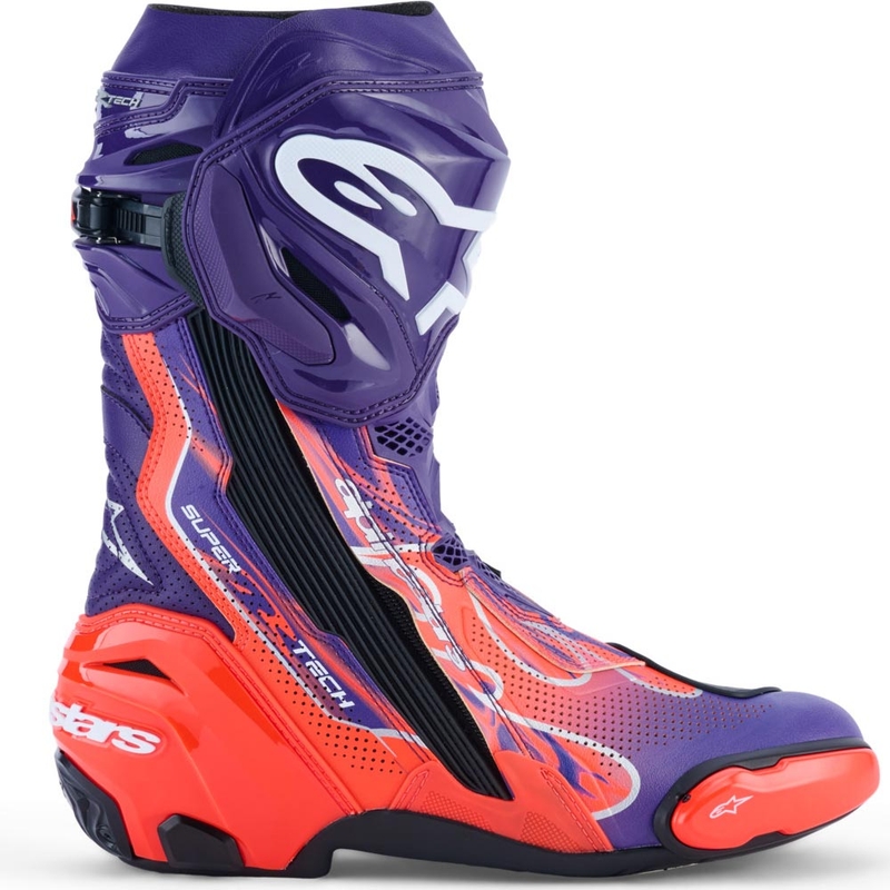 Alpinestars Supertech R Vented Flyte motorcykelstøvler limited edition Jorge Martin lilla-rød-sort