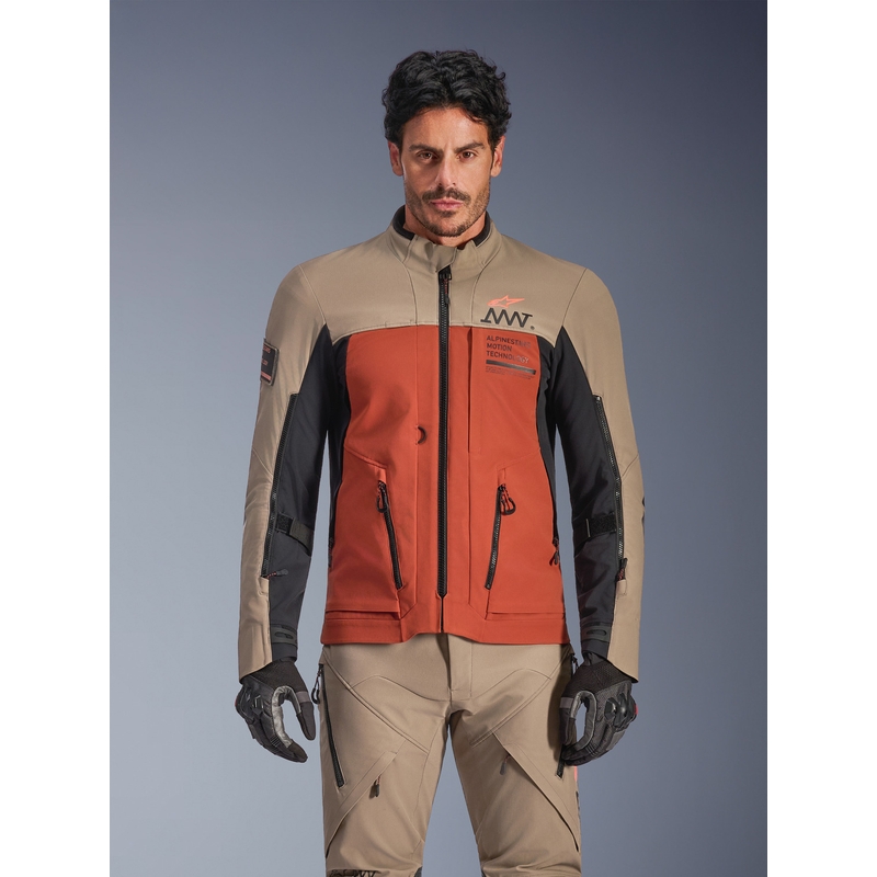 Alpinestars AMT-8 Stretch Drystar XF motorcykeljakke brun-orange-sort