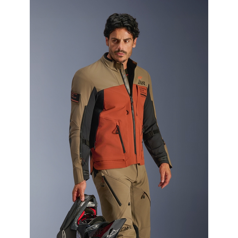 Alpinestars AMT-8 Stretch Drystar XF motorcykeljakke brun-orange-sort