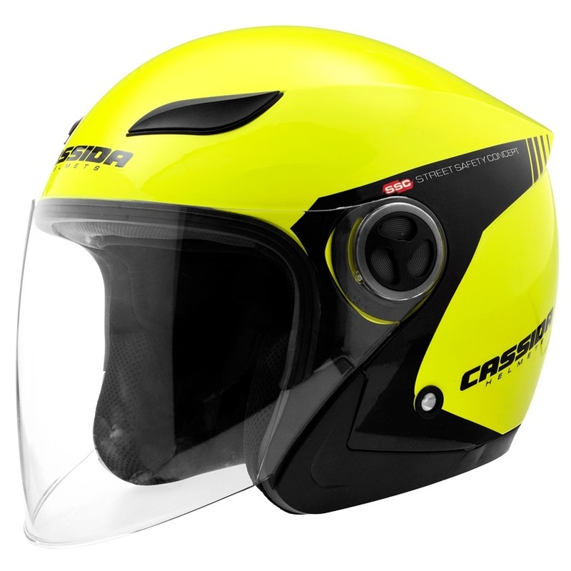Cassida Reflex Safety åben motorcykelhjelm sort-fluogul