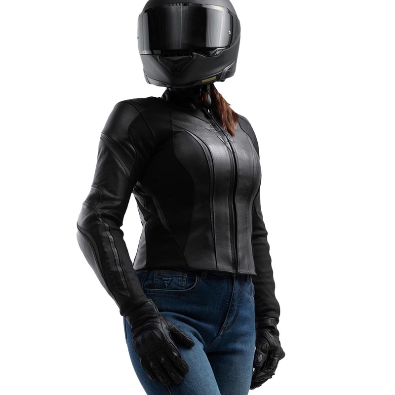 Dame læder motorcykeljakke Rebelhorn Diva ST sort