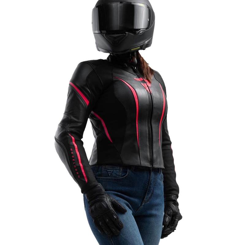 Dame læder motorcykeljakke Rebelhorn Diva ST sort-pink