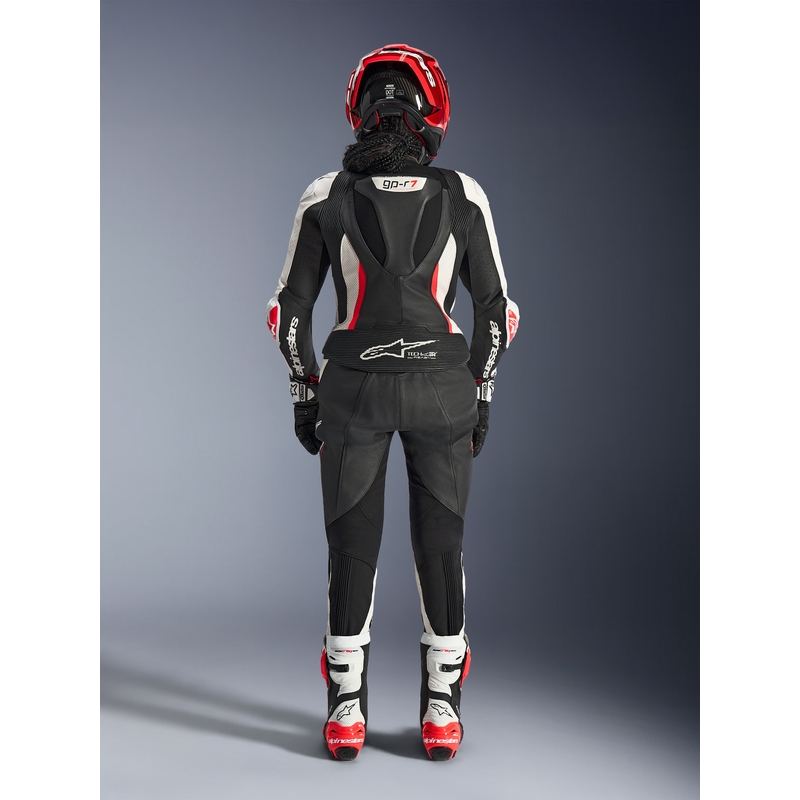 Dame todelt læder motorcykeldragt Alpinestars Stella GP-R7 sort-hvid-fluo rød