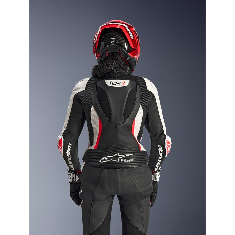 Dame todelt læder motorcykeldragt Alpinestars Stella GP-R7 sort-hvid-fluo rød