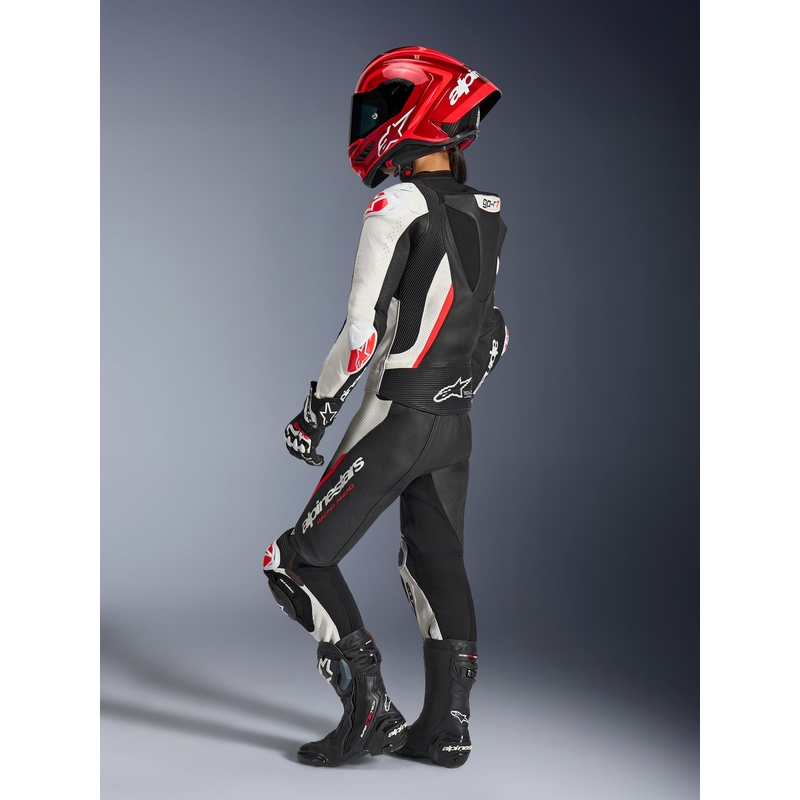 Dame todelt læder motorcykeldragt Alpinestars Stella GP-R7 sort-hvid-fluo rød