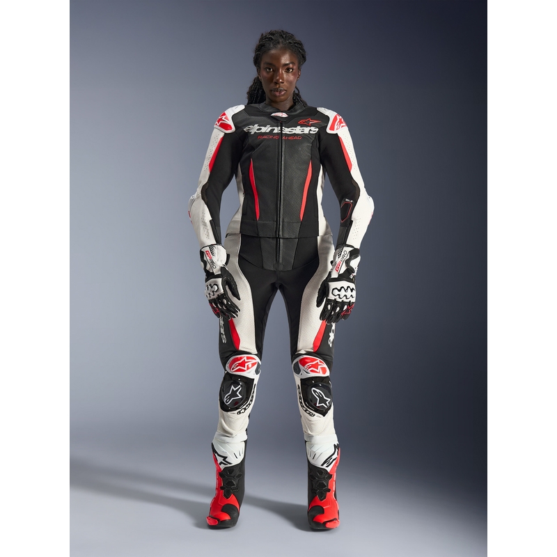 Dame todelt læder motorcykeldragt Alpinestars Stella GP-R7 sort-hvid-fluo rød