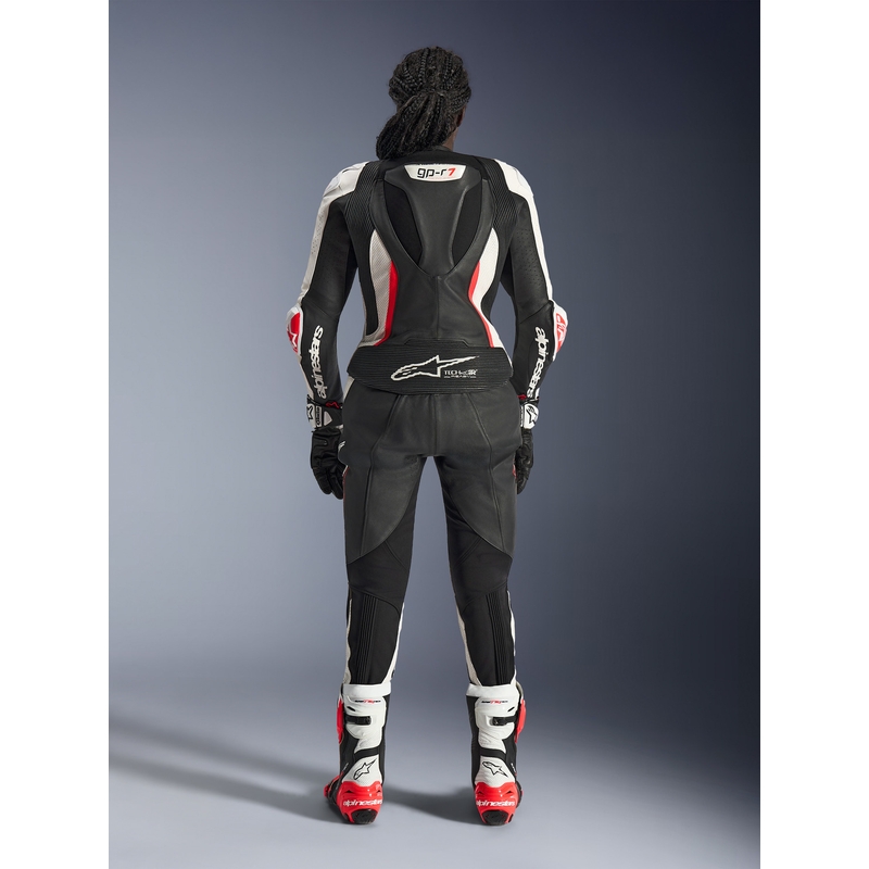 Dame todelt læder motorcykeldragt Alpinestars Stella GP-R7 sort-hvid-fluo rød